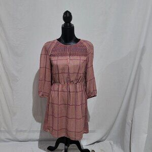 Madewell dress peasant silk sheer mini boho summer retrogrid pattern blue orange